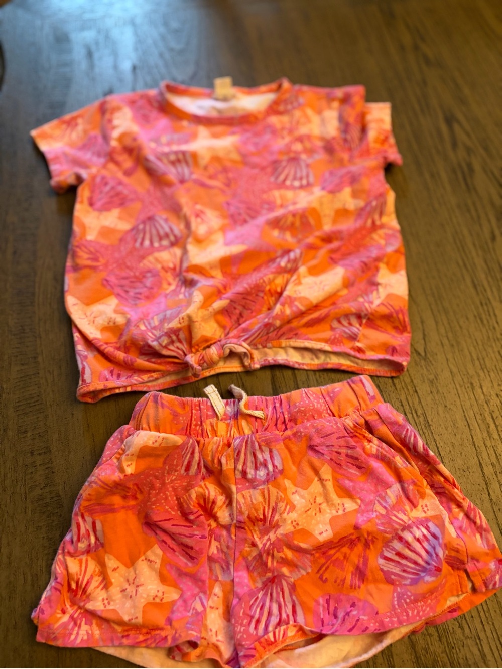 J. Crew Factory Girls Pink and Orange Seashell Print Matching Set